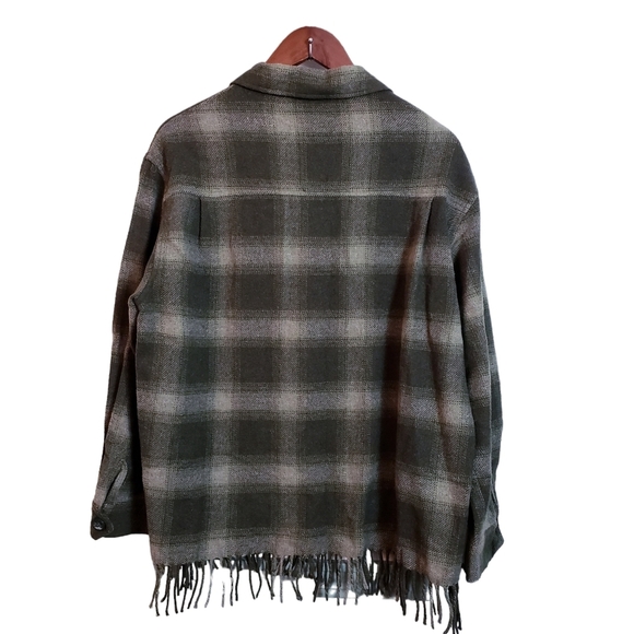 Sweet Jessie Vintage Tartan Fringe Shacket Jacket Wool Blend Medium Kelly Green - Picture 6 of 14